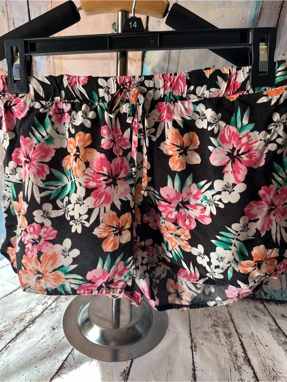 Girls Size 12 Tropical Floral Pull On Shorts Black Pink Summer